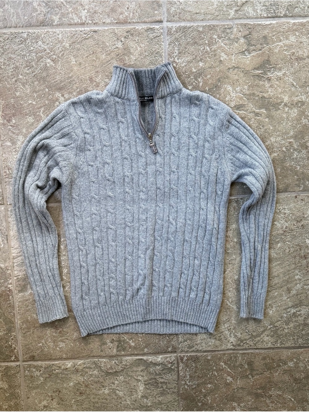 Daniele Blasi Made in Italy Gray Cable Knit Quarter Zip Wool Blend Sweater Small